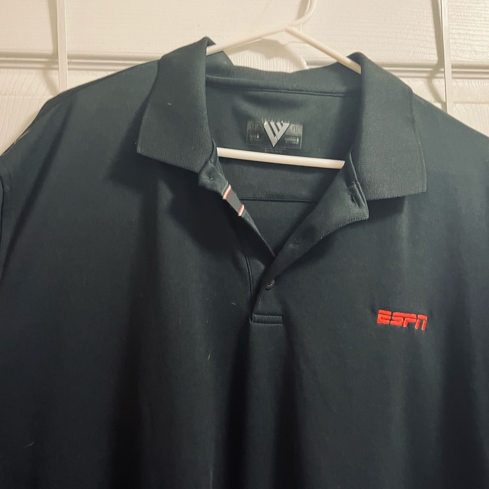 Genuine ESPN XXL Polo shirt. Lightweight black wicking fabric.